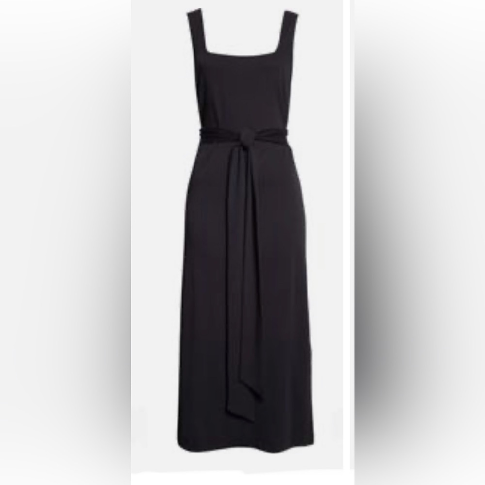 VINCE Black 100% cotton square neck belted midi dress size small